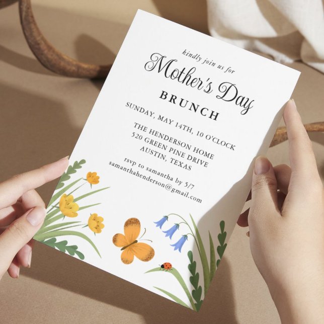 Mors dag Brunch Blommig Nyckelpiga Fjäril Inbjudningar (Skapare uppladdad)