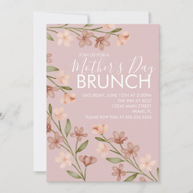Mors dag Brunch Blommig Rosa Inbjudan (Framsida)
