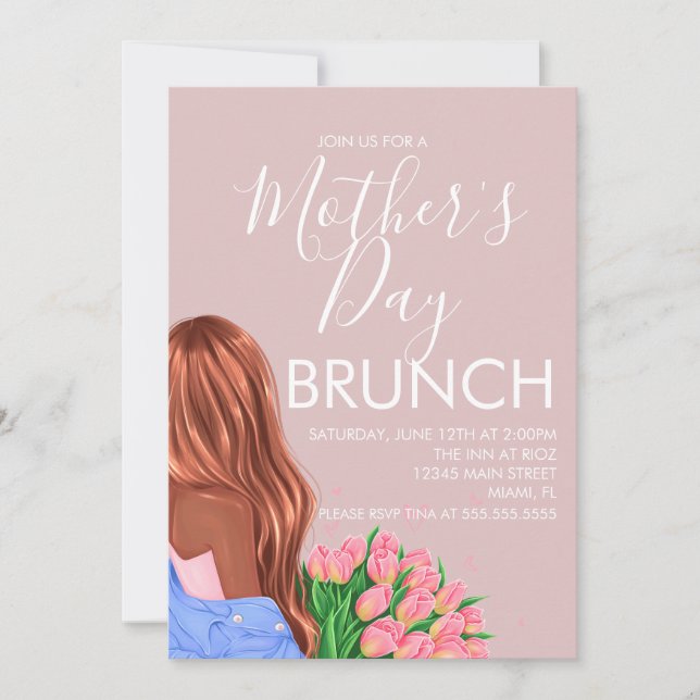 Mors dag Brunch Blommig Rosa Inbjudningar (Framsida)