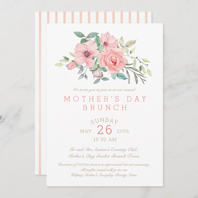Mors dag Brunch Blommigt Watercolor Inbjudningar (Fram/baksida)