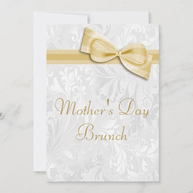 Mors dag Brunch Damask och Falsk Slinga Inbjudningar (Framsida)