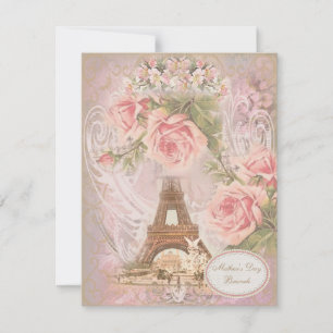Mors dag Brunch Eiffel Torn Rosa Blommigt  Inbjudningar