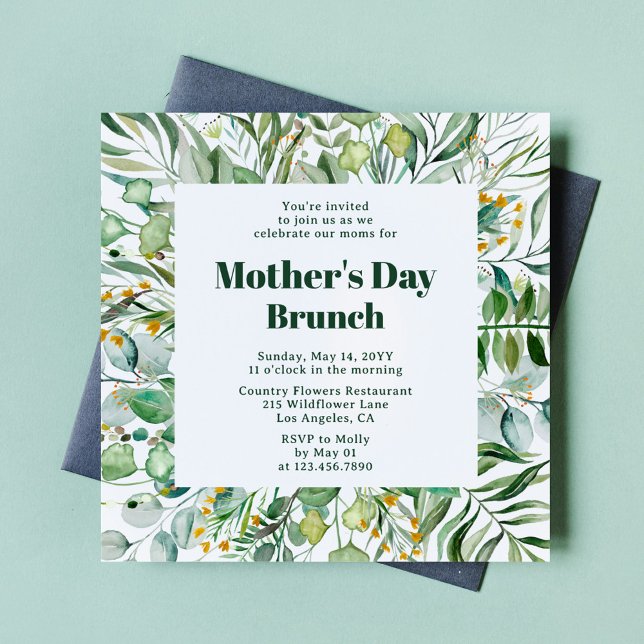 Mors dag Brunch Elegant Botaniskt vattenbruk Inbjudningar (Skapare uppladdad)
