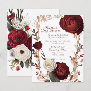 Mors dag Brunch Elegant Red Vit ros Inbjudningar
