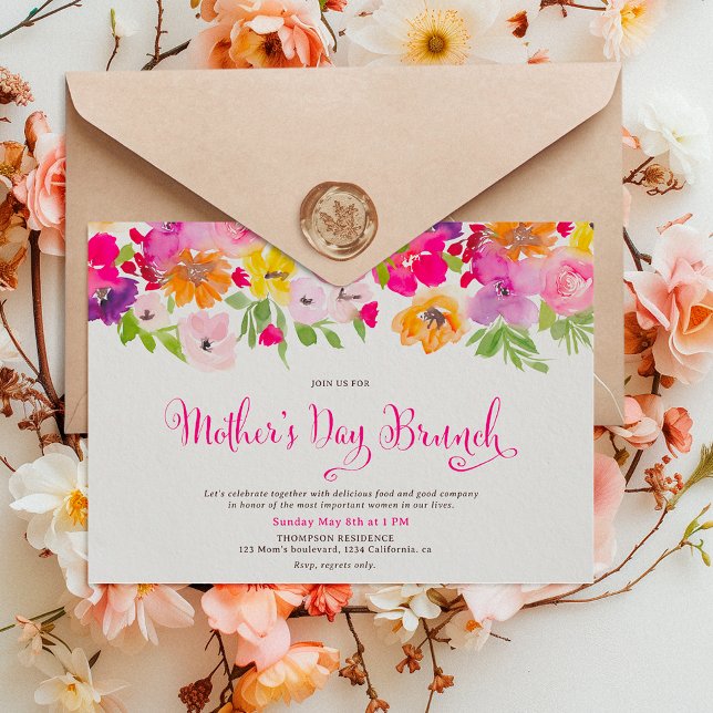 Mors dag brunch i vår blommigt inbjudningar (Painted garden spring floral mother's day brunch invitation)