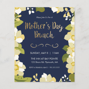 Mors dag Brunch-inbjudan, Blommigt med Guld Inv Flygblad