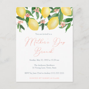 Mors dag Brunch Inbjudan, Lemons & Rosa Accents Vykort