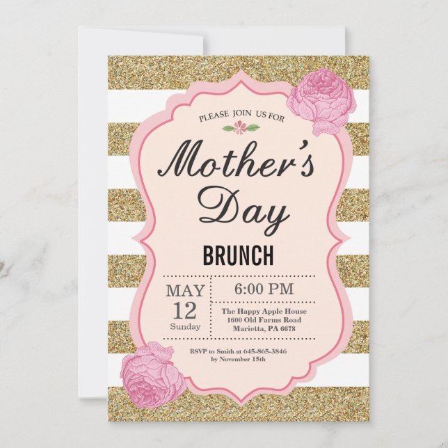 Mors dag Brunch Inbjudan Rosa Blommig Blomma (Framsida)