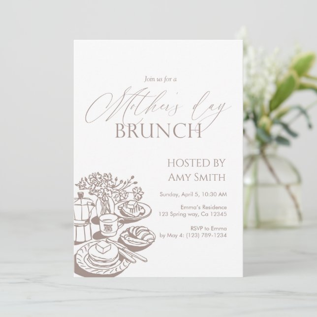 Mors dag Brunch Neutral linje  Inbjudningar (Stående Fram)