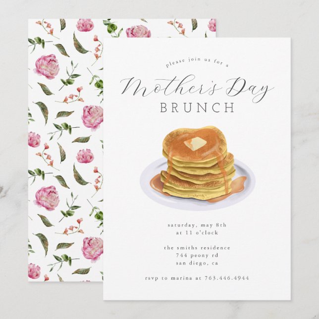 Mors dag Brunch | Pancakes Inbjudningar (Fram/baksida)