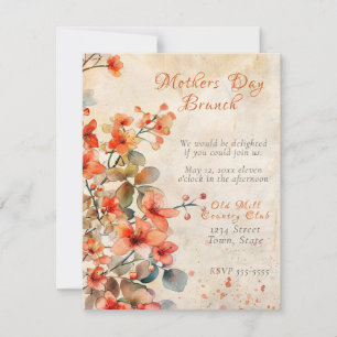 Mors dag Brunch Peach Watercolor Flowers Inbjudningar