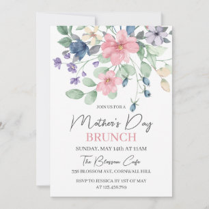 Mors dag Brunch Rosa Berry Watercolor Blommigt Inbjudningar