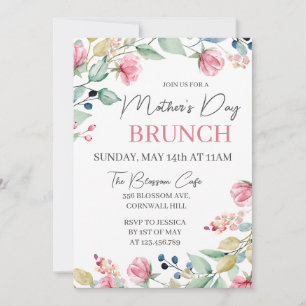Mors dag Brunch Rosa Blommigt Greenery Inbjudningar