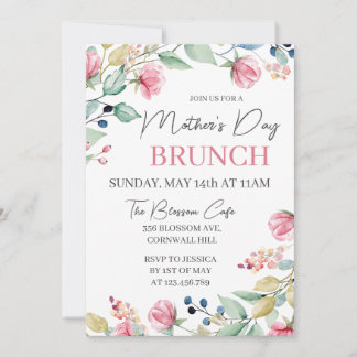 Mors dag Brunch Rosa Blommigt Greenery Inbjudningar