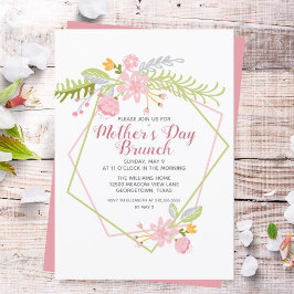 Mors dag Brunch Rosa Blommigt Party Inbjudningar