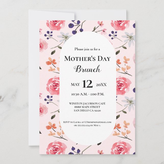 Mors dag Brunch Rosa Peonies Blommigt Anpassningsb Inbjudningar (Framsida)