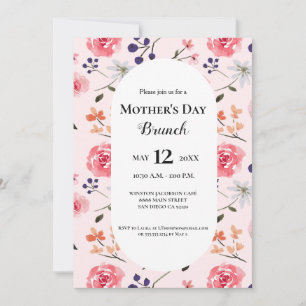 Mors dag Brunch Rosa Peonies Blommigt Anpassningsb Inbjudningar