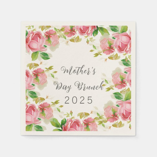 Mors dag Brunch - rosa ros Pappersservett (Framsidan)