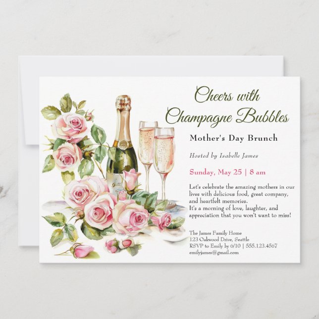 Mors dag Brunch – Skål med Champagnebubbla Inbjudningar (Framsida)