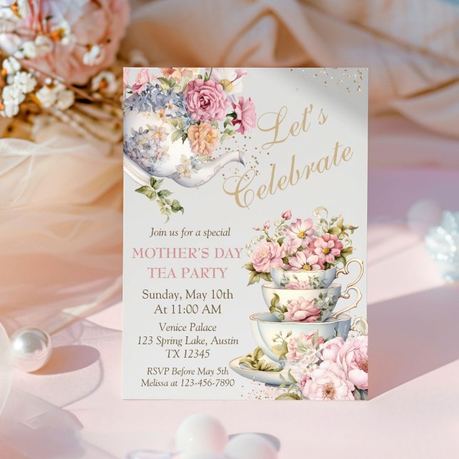 Mors dag Brunch Tekväll Blommig Inbjudningar (Elegant Floral Mother's Day Tea Party Invitation)