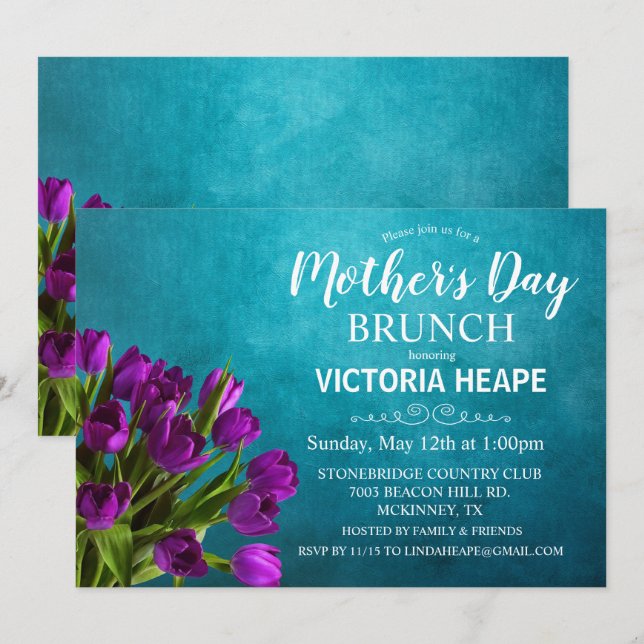 Mors dag Brunch Tulpan Blommig Inbjudan (Fram/baksida)