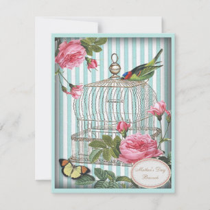 Mors dag Brunch Vintage Bird Cage & Ro Inbjudningar