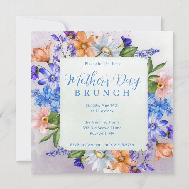 Mors dag Brunch Watercolor Wildblomma Inbjudningar (Framsida)