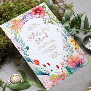 Mors dag Brunch Watercolor Wildblommor Blommigt Inbjudningar