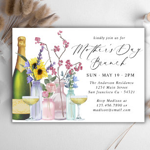 Mors dag Brunch Wildblommor och champagne Inbjudningar