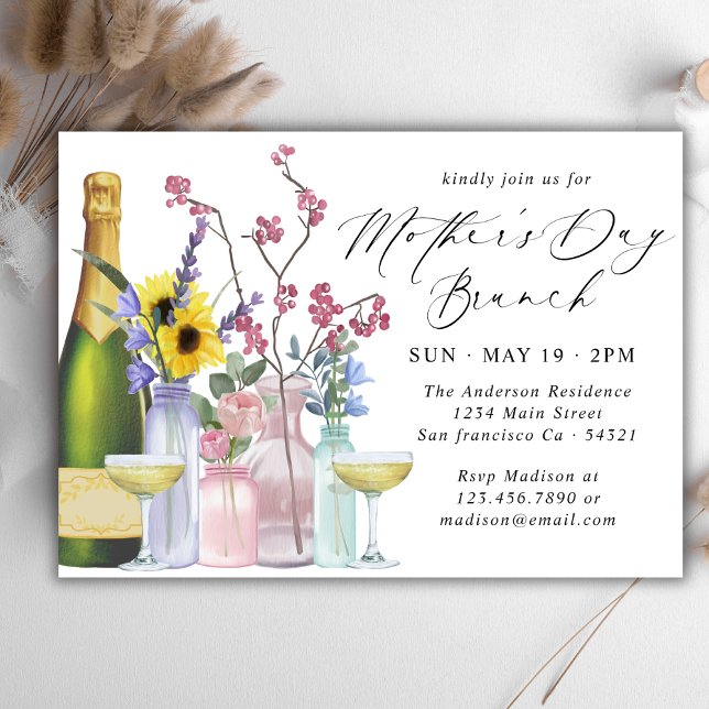 Mors dag Brunch | Wildblommor och champagne Inbjudningar (Skapare uppladdad)