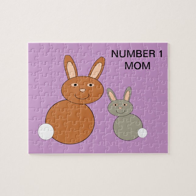 Mors dag Bunnies Anpassningsbar nummer 1 Mamma Puz Pussel (Horisontell)