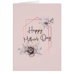 Mors dag Card anpassar Rosa Grått Blommigt- Hälsningskort