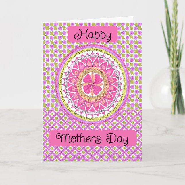 Mors dag Card Bright Rosa and Grönt Medallion Tack Kort (Framsida)