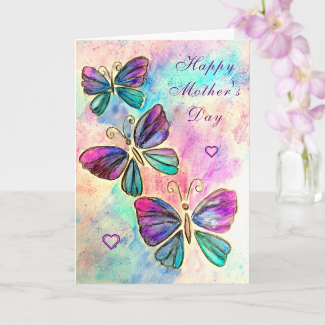 Mors dag Card Lila Rosa Butterflies Flygande Kort (Orkide)