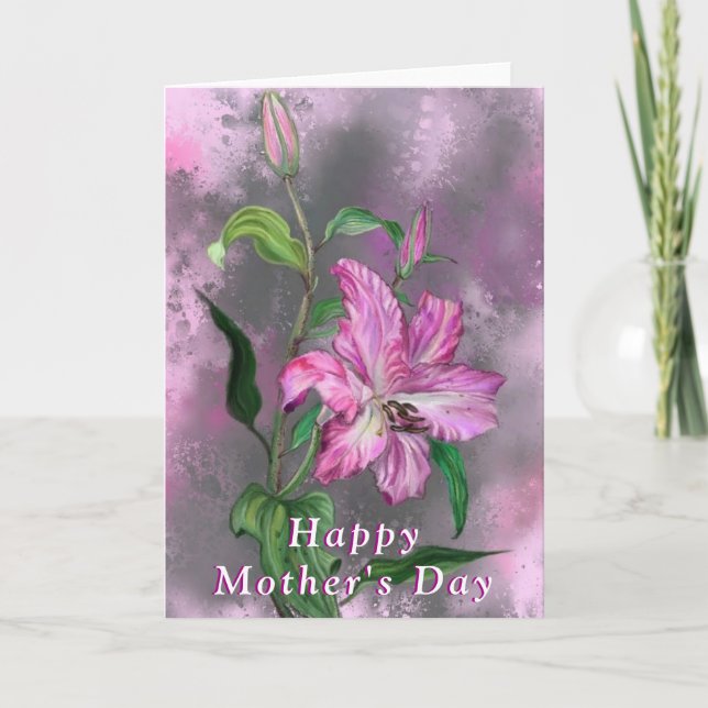 Mors dag Card med Lila Rosa Lily Flowers Kort (Framsida)