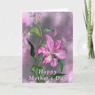 Mors dag Card med Lila Rosa Lily Flowers Kort
