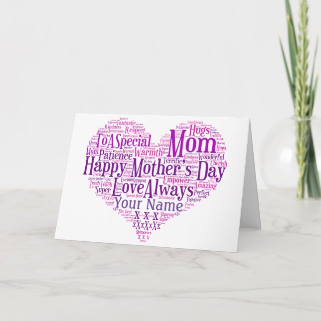 Mors dag Card Personlig Typography Heart Mamma Kort (Framsida)