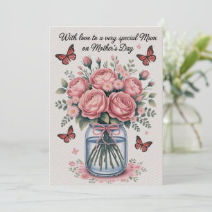 Mors dag Card Rosa Butterflies Flowers Gift Mamma