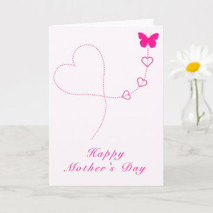 Mors dag Card Rosa Butterfly Flies Hjärter Kort