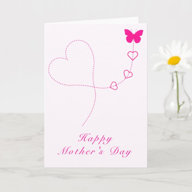 Mors dag Card Rosa Butterfly Flies Hjärter Kort (Liten växt)