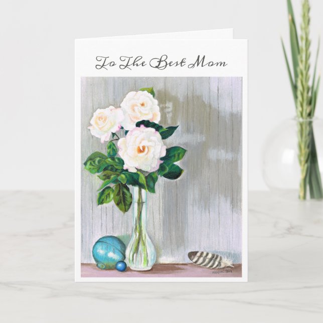 Mors dag Card Vit ros Kort (Framsida)