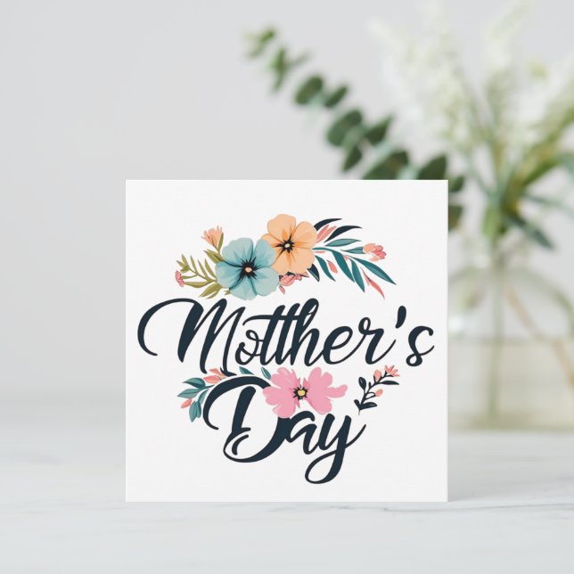 Mors dag Center Blommor Orange Aqua Rosa 2025 Julkort (Stående Fram)