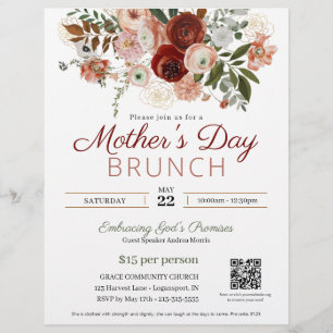 Mors dag Church Brunch Elegant Rosa Blommigt  Reklamblad
