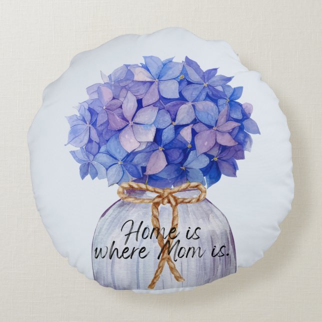 Mors dag-citat med Hydrangea Round Pillow Rund Kudde (Baksidan)