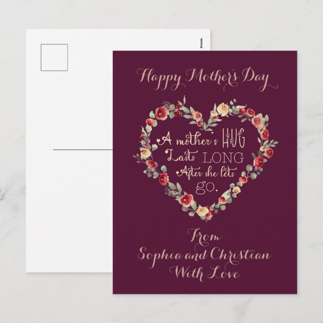 Mors dag-citatet Vattenfärgshjärta Anpassade H Helg Vykort (Fram/baksida)