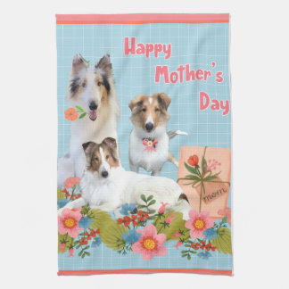Mors dag Collies och blommor Kökshandduk