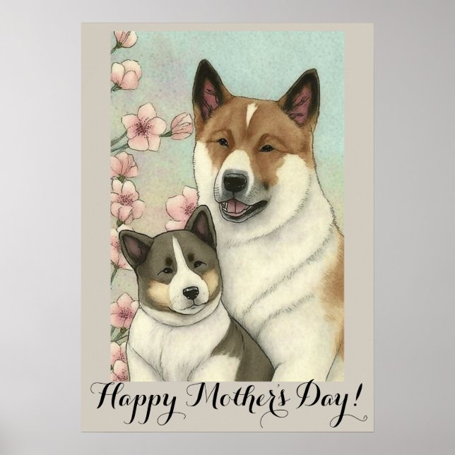 Mors dag Cute Akita inu Hund Mamma Poster (Framsidan)