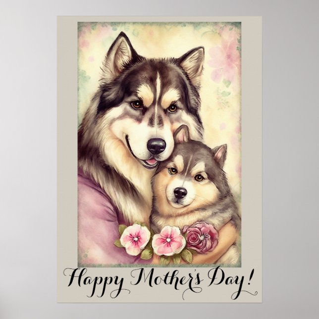 Mors dag Cute Alaska Malamute Hund Mamma Poster (Framsidan)