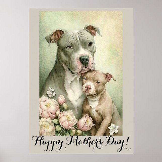 Mors dag Cute American Pit Bullterier Hund Mamma Poster (Framsidan)
