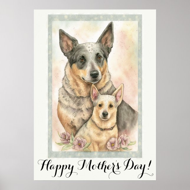 Mors dag Cute Australian Cattle Hund Mamma Poster (Framsidan)